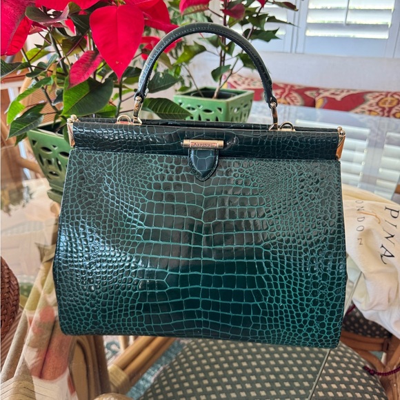 Aspinal of London Large Florence Bag Evergreen Patent Croc - Picture 3 of 15